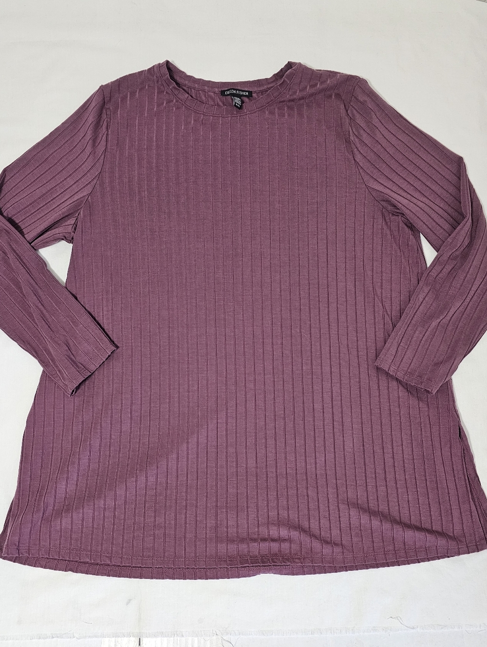 Eileen Fisher XL Ribbed Lyocell Stretch Tunic Top Mauve Purple Minimalist - Picture 4 of 8